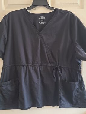 Black Wrap-Style Medical Scrub Top